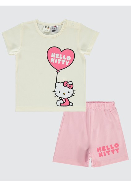 Kız Bebek Şortlu Takım 6-18 Ay Ekru-Uçuk Pembe