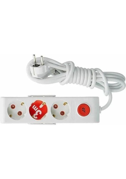 Mutlusan Ri-Tech 3 Lü Şok Korumalı Grup Priz 1.5m (001 175 370002 15 00)