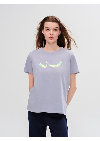 Kadın Sıgn Baskılı Kısa Kollu Regular Lila T-shırt fiyatları