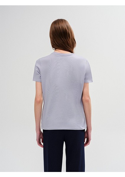 Kadın Sıgn Baskılı Kısa Kollu Regular Lila T-shırt modelleri