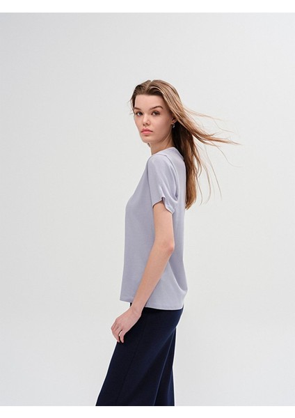 Kadın Sıgn Baskılı Kısa Kollu Regular Lila T-shırt fırsatları