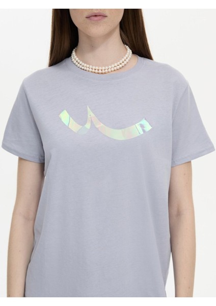 Kadın Sıgn Baskılı Kısa Kollu Regular Lila T-shırt indirimleri