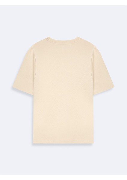 Kadın Sıfır Yaka Basıc Crop Bej T-shırt fiyatları