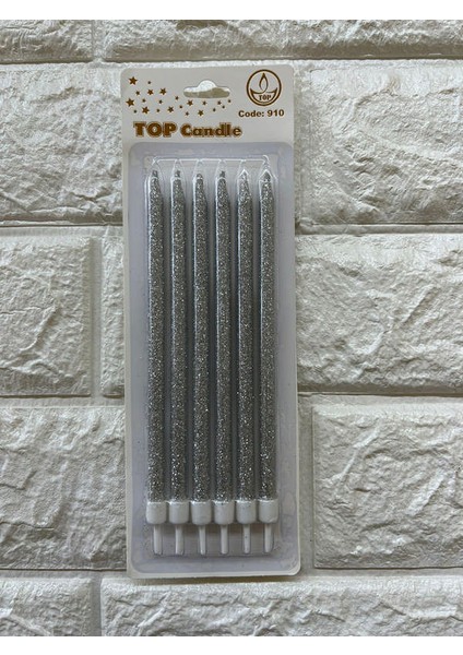 - 6 Adet Simli Pasta Mumu Gümüş 17 cm Bstmy