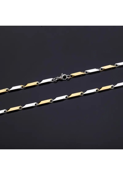 Çelik Kolye Titanyum Melon Düz Model 3 mm Kalınlık 55 cm Uzunluk Altın Sarısı Gümüş