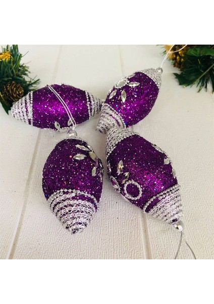 - 4 Adet Luxury Seri Cici Ağaç Süsü Mor Oval Bstmy