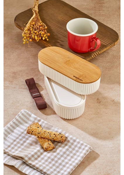 1000ML Ahşap Kapaklı Lunch Box 2'li Set Diyet Beslenme Kutusu Bambu Saklama Kabı