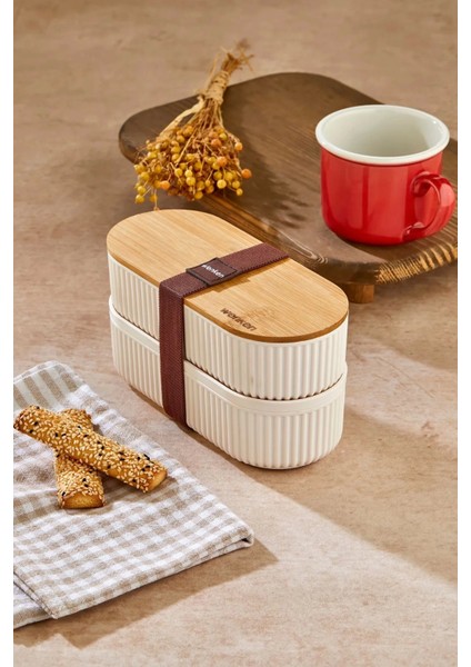 1000ML Ahşap Kapaklı Lunch Box 2'li Set Diyet Beslenme Kutusu Bambu Saklama Kabı