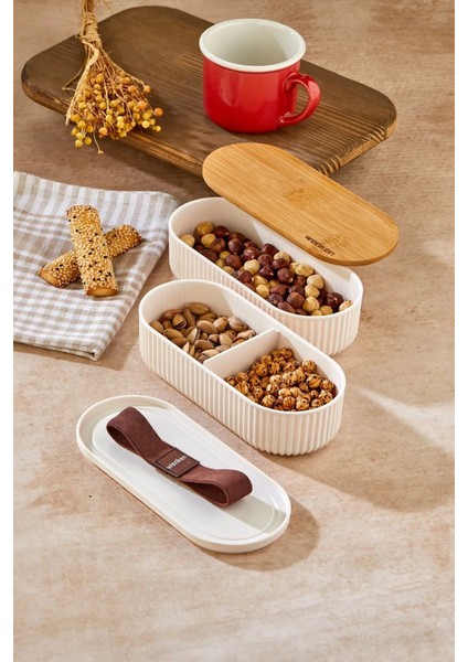 1000ML Ahşap Kapaklı Lunch Box 2'li Set Diyet Beslenme Kutusu Bambu Saklama Kabı