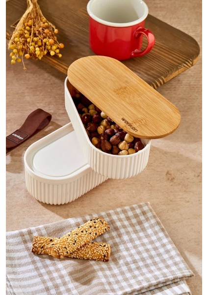 1000ML Ahşap Kapaklı Lunch Box 2'li Set Diyet Beslenme Kutusu Bambu Saklama Kabı