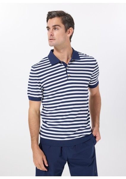 Polo Yaka Basic Çizgili Lacivert Erkek Kazak F5SM-KZK 2939