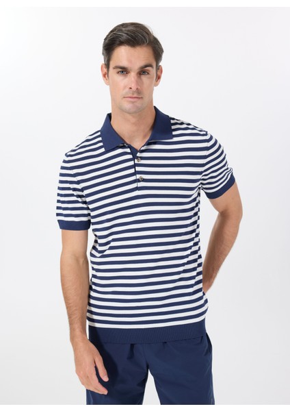 Polo Yaka Basic Çizgili Lacivert Erkek Kazak F5SM-KZK 2939