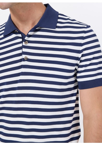 Polo Yaka Basic Çizgili Lacivert Erkek Kazak F5SM-KZK 2939
