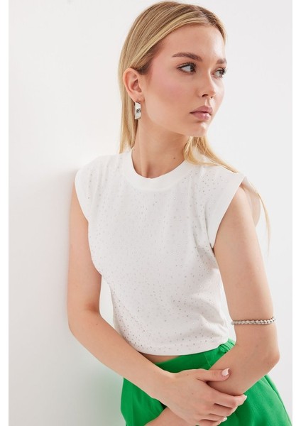 919 Halter Yaka Crop Bluz - Beyaz