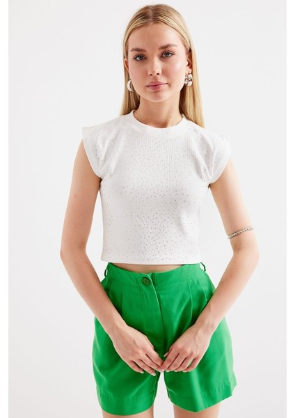 919 Halter Yaka Crop Bluz - Beyaz
