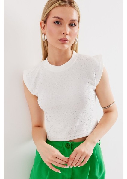 919 Halter Yaka Crop Bluz - Beyaz