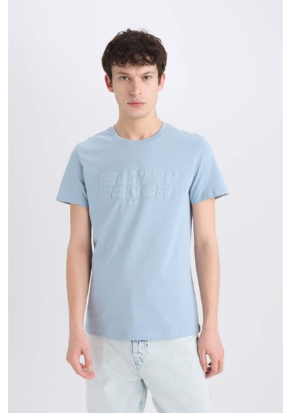 %100 Pamuk Slim Fit Dar Kesim Bisiklet Yaka Baskılı Kısa Kollu Tişört E0577AX25SM modelleri