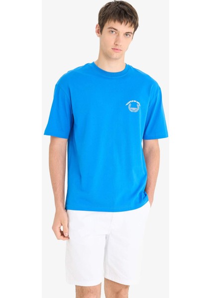 %100 Pamuk Boxy Fit Bisiklet Yaka Sırt Baskılı Kısa Kollu Tişört F5880AX25SM modelleri