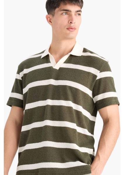 Regular Fit Polo Yaka Kısa Kollu Triko Görünümlü Tişört E3965AX25SM