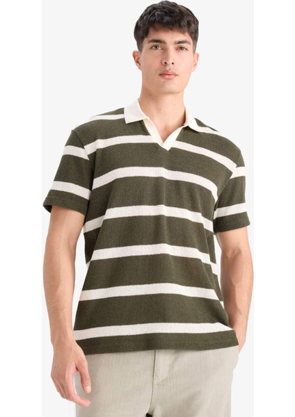Regular Fit Polo Yaka Kısa Kollu Triko Görünümlü Tişört E3965AX25SM modelleri