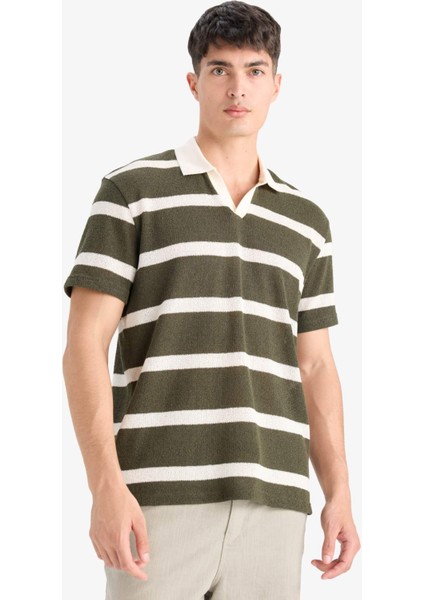 Regular Fit Polo Yaka Kısa Kollu Triko Görünümlü Tişört E3965AX25SM fırsatları