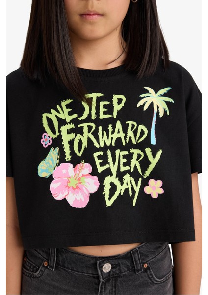 Kız Çocuk Crop Bisiklet Yaka Baskılı Kısa Kollu Tişört E0388A825SM indirimleri