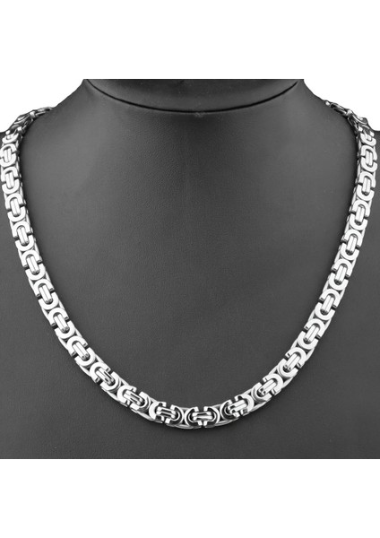 Çelik Kolye Kral Zincir Yassı Model 0.5 mm Kalınlık 55 cm Uzunluk Bizans Bağlantı Gümüş Silver
