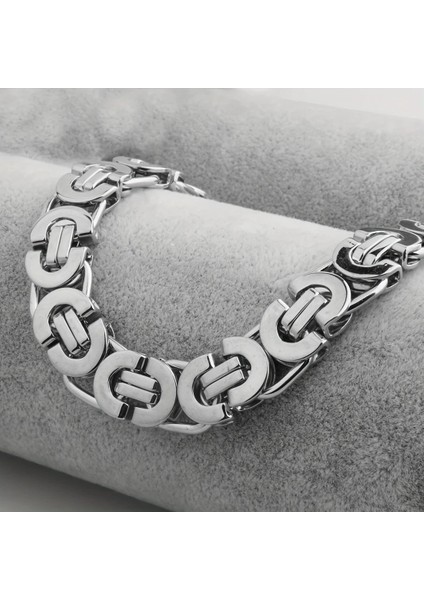 Çelik Kolye Kral Zincir Yassı Model 0.5 mm Kalınlık 55 cm Uzunluk Bizans Bağlantı Gümüş Silver