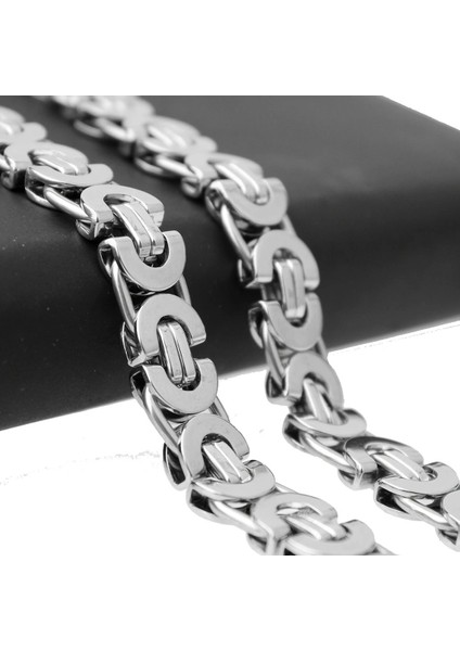 Çelik Kolye Kral Zincir Yassı Model 0.5 mm Kalınlık 55 cm Uzunluk Bizans Bağlantı Gümüş Silver