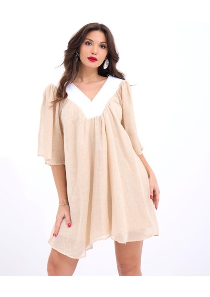 7009 Elbise-Bej