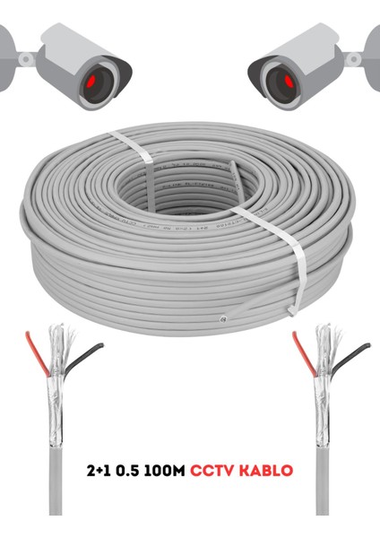 2+1 0.5 mm 100 Metre Cctv Kablo Güvenlik Kamera Kablosu