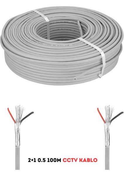2+1 0.5 mm 100 Metre Cctv Kablo Güvenlik Kamera Kablosu