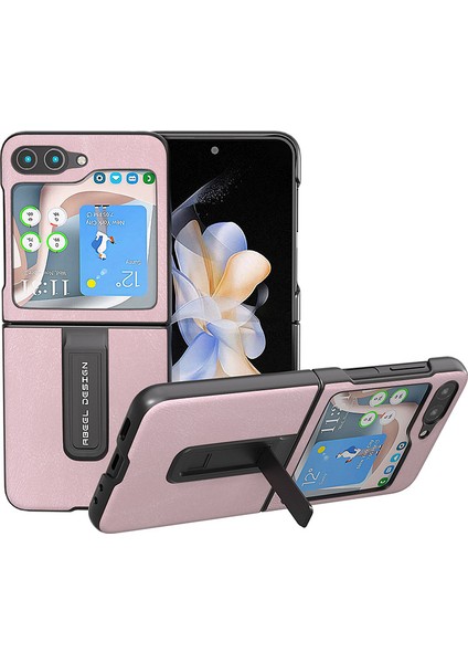 Samsung Galaxy Z Flip5 5g Sığır Derisi Doku Telefon Kılıfı Pu Deri Kaplamalı Pc Kickstand Kapak (Yurt Dışından)