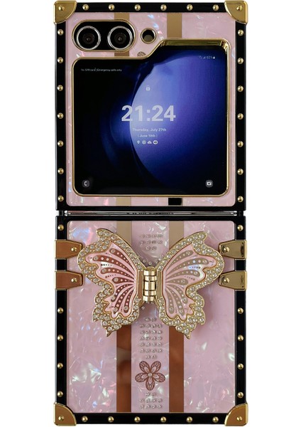 Samsung Galaxy Z Flip5 5g Tpu+Pc Elektroliz Kaplama Kickstand Kapağı (Yurt Dışından)