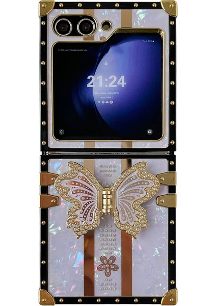 Samsung Galaxy Z Flip5 5g Tpu+Pc Elektroliz Kaplama Kickstand Kapağı (Yurt Dışından)