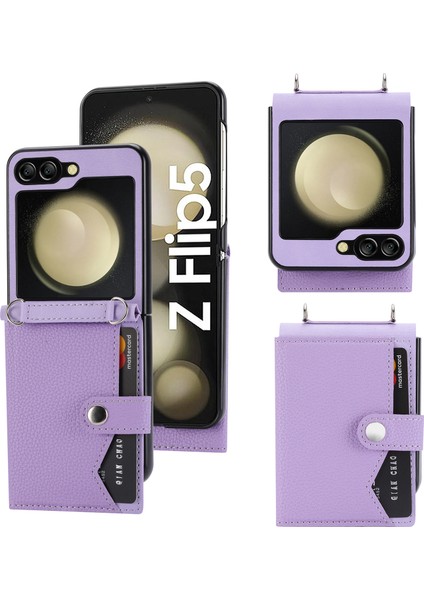 Samsung Galaxy Z Flip5 5g Litchi Doku Kart Tutucu Katlanır Telefon Kapağı (Yurt Dışından)