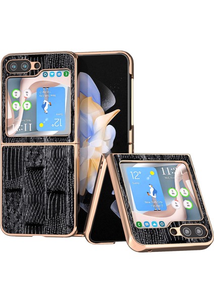 Samsung Galaxy Z Flip5 5g Telefon Kılıfı Inek Deri Kaplamalı Pc Arka Kılıf (Yurt Dışından)