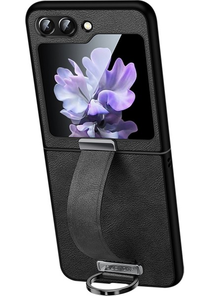 Samsung Galaxy Z Flip5 5g Pu Deri + Pc Bileklik Kickstand Koruyucu Kapak (Yurt Dışından)