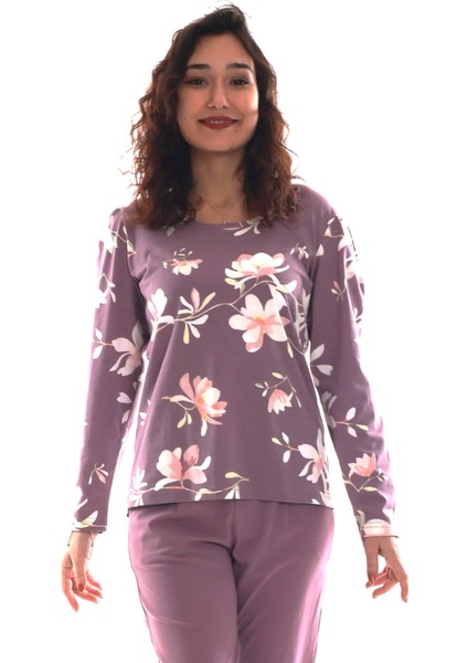 Kadın Çiçek Desenli Lila Renk Pijama Üstü 3'li Paket (Büyük Beden Seçeneğiyle) fiyatları
