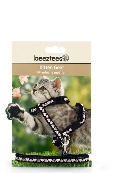 Yavru Kedi Göğüs Tasması ve Gezdirme Kayışı 120CM, Siyah, 16-25CM Boyun, 23-36CM Göğüs Bstmy