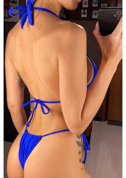 - Kadın Mavi Yandan Bağlamalı Tangalı Üçgen Bikini Mayo Takımı indirimleri
