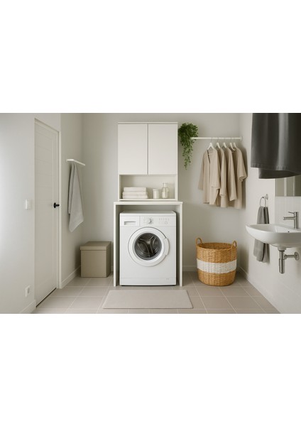 Çamaşır Makinesi Dolabı Mat Beyaz 65 x 182 x 60 cm (Gxyxd)