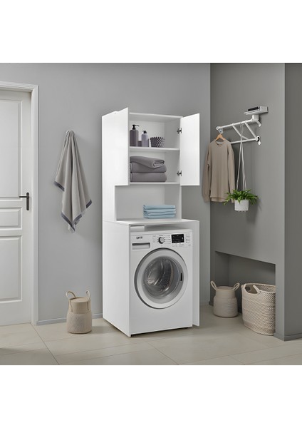 Çamaşır Makinesi Dolabı Mat Beyaz 65 x 182 x 60 cm (Gxyxd)