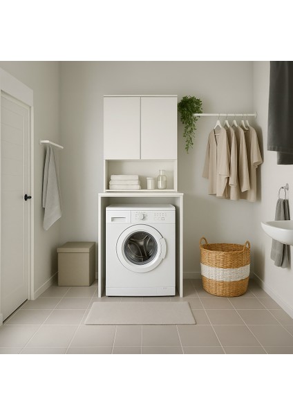 Çamaşır Makinesi Dolabı Mat Beyaz 65 x 182 x 60 cm (Gxyxd)