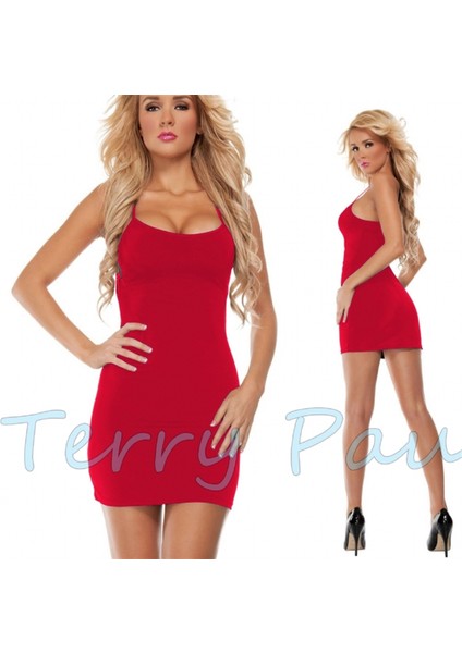 - B100865 Kırmızı Askılı Elbise