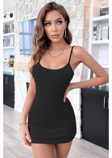 Kadın Siyah Sırt Kısmı Komple Dantelli Mini Gecelik fırsatları