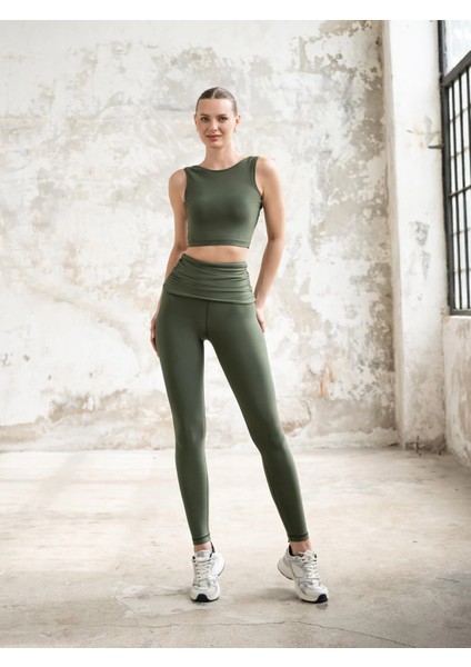 Haki Yeşil Beli Drapeli Spor Tayt fiyatları