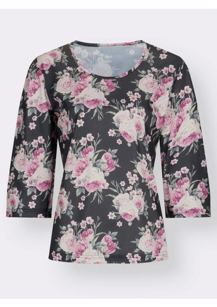 Kadın Çiçek Desenli Antrasit Renk Pijama Üstü 3'li Paket (Büyük Beden Seçeneğiyle) fiyatları