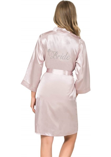 Pudra Kısa Saten Bride Sabahlık