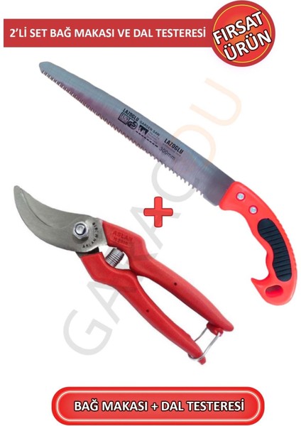 1. Sınıf Çelik Kaliteli Bağ Budama Makası ve Profesyonel 30 cm Dal Budama Testeresi 2'li Set